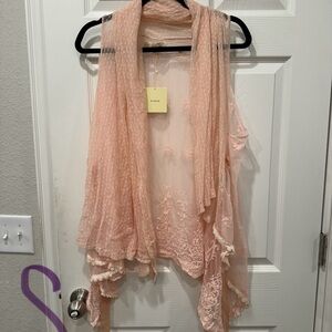 Pink Lace Sleeveless Cardigan